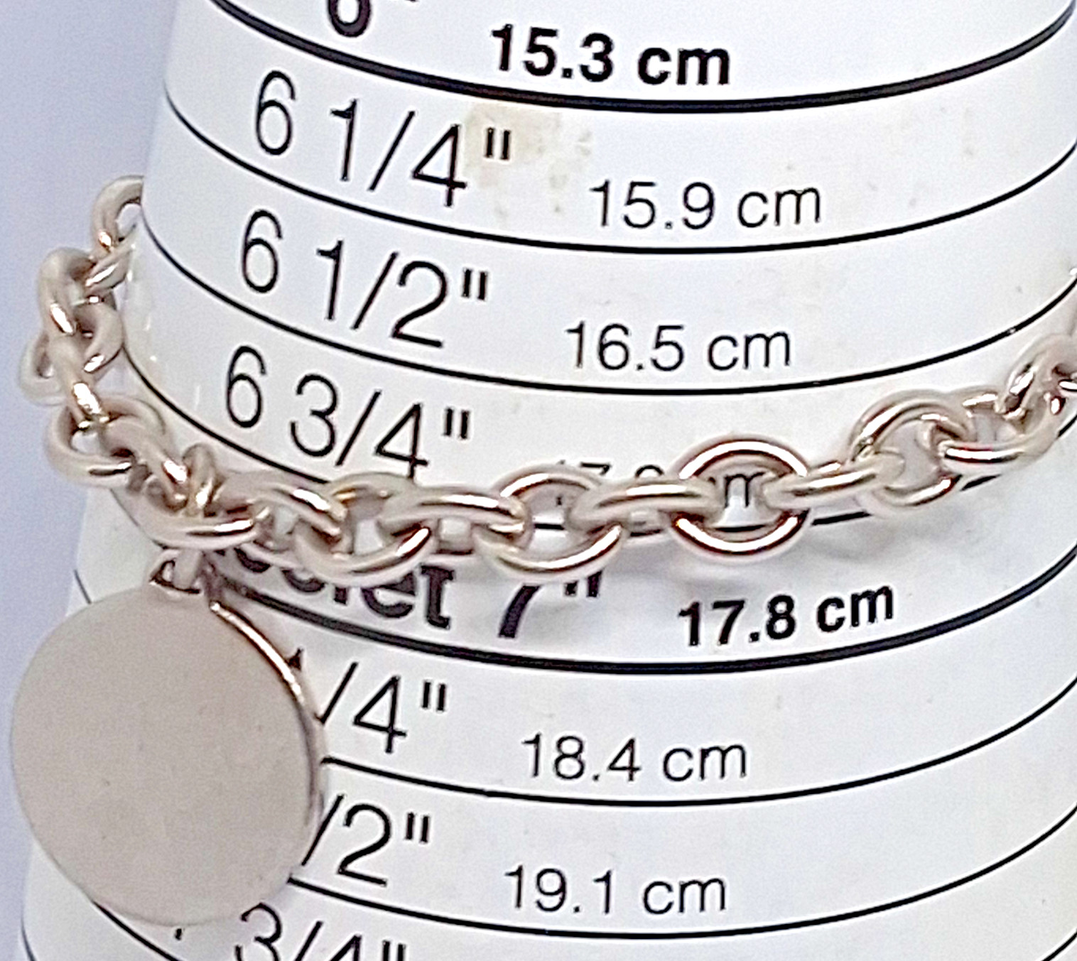 Vintage Silver Tone Chain Link Blank Tag Charm Bracelet Size 7 Inch