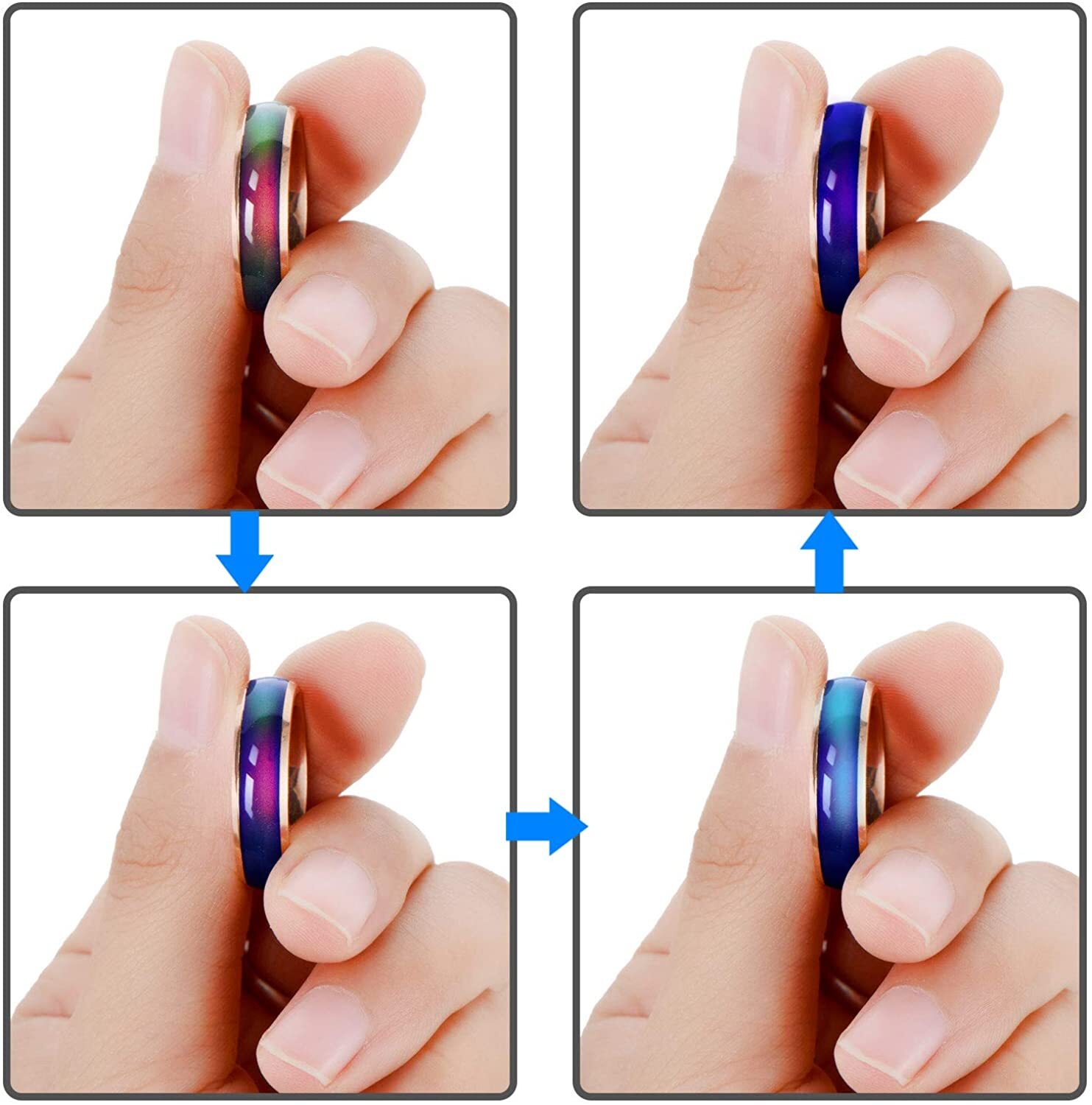 Stainless Steel Temperature Color Changing Wedding Band Mood Ring Gift Unisex
