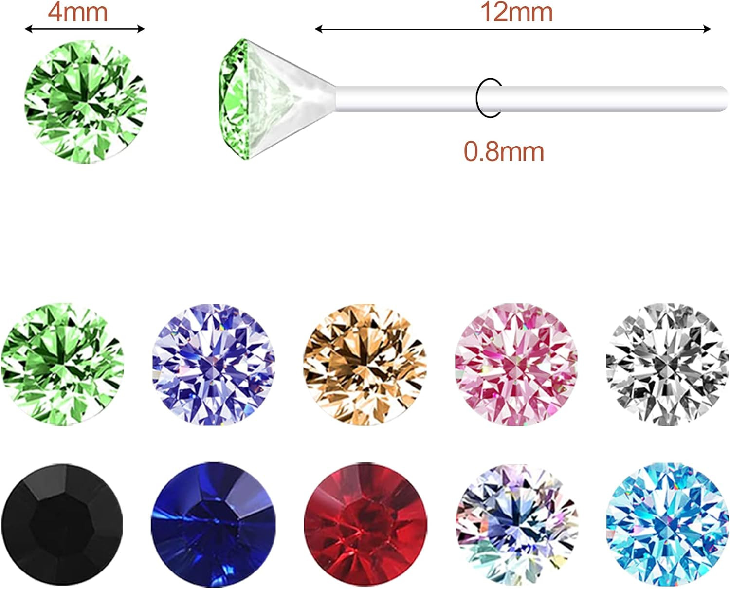 Plastic Earrings, 80pcs Colorful Cubic Zirconia Stud Earrings for Women, Medical