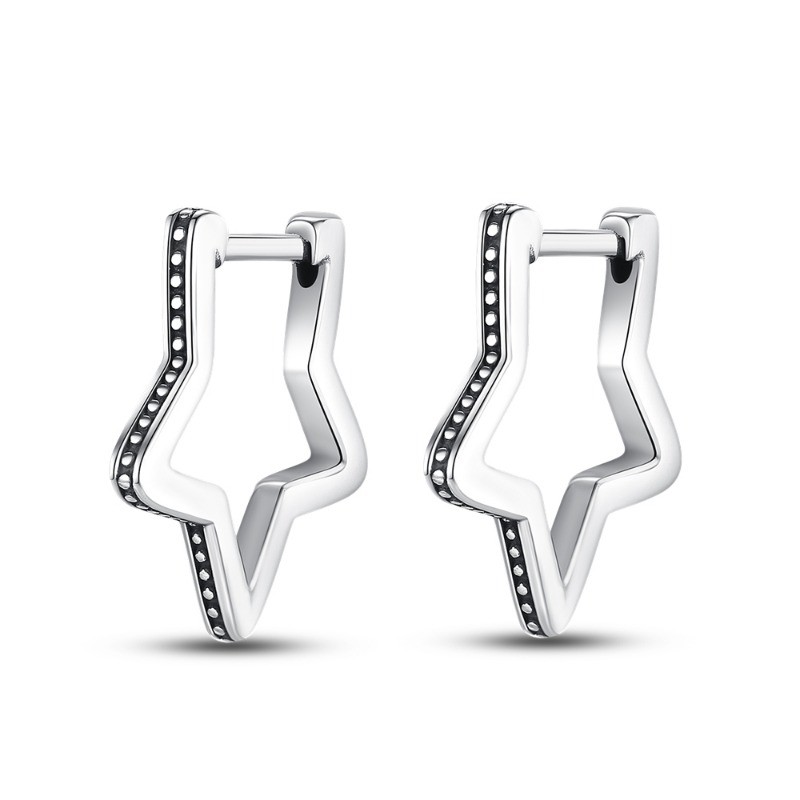 PANDACH Sterling Silver Mini Star Shaped Hoop Earrings For Women Jewelry Gifts