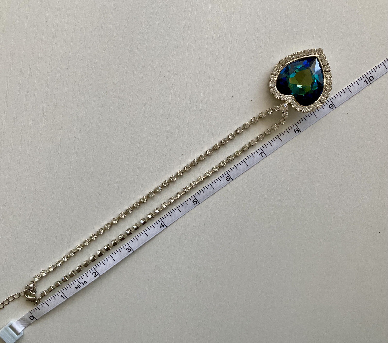 Blue Crystal Large Heart Silver Tone Pendant 16” Ladies Necklace 30g Titanic