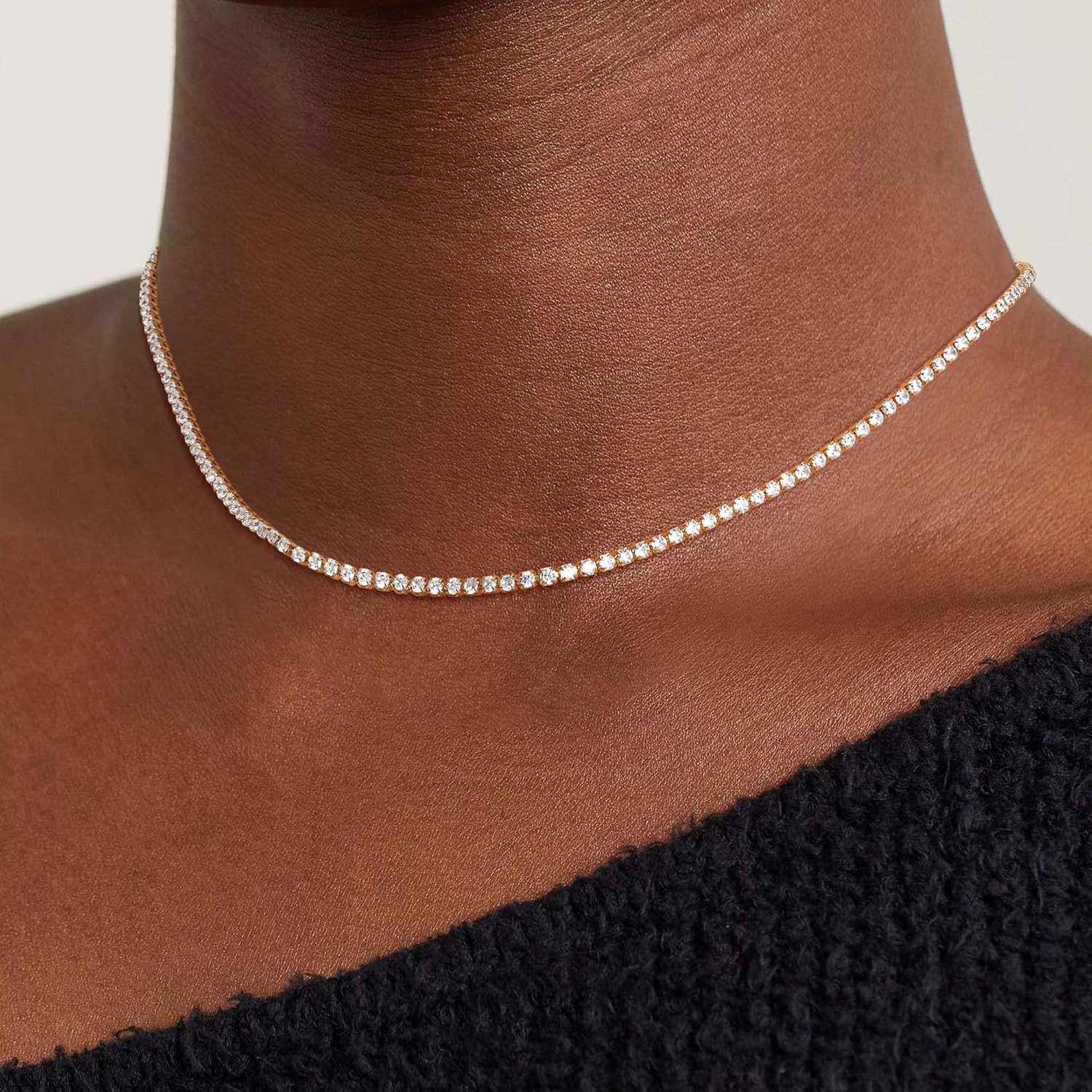 Tennis Necklace for Women, 14K Gold/Silver Plated Rhinestone Choker Necklace for