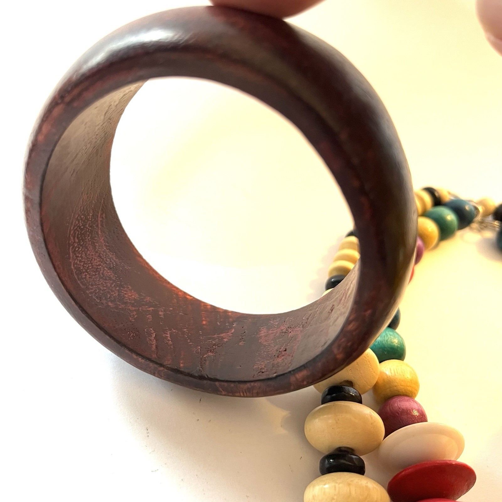 Wood Bead Necklaces & Bangles Chunky Colorful Boho Retro Mixed Jewelry Lot 5 Pcs
