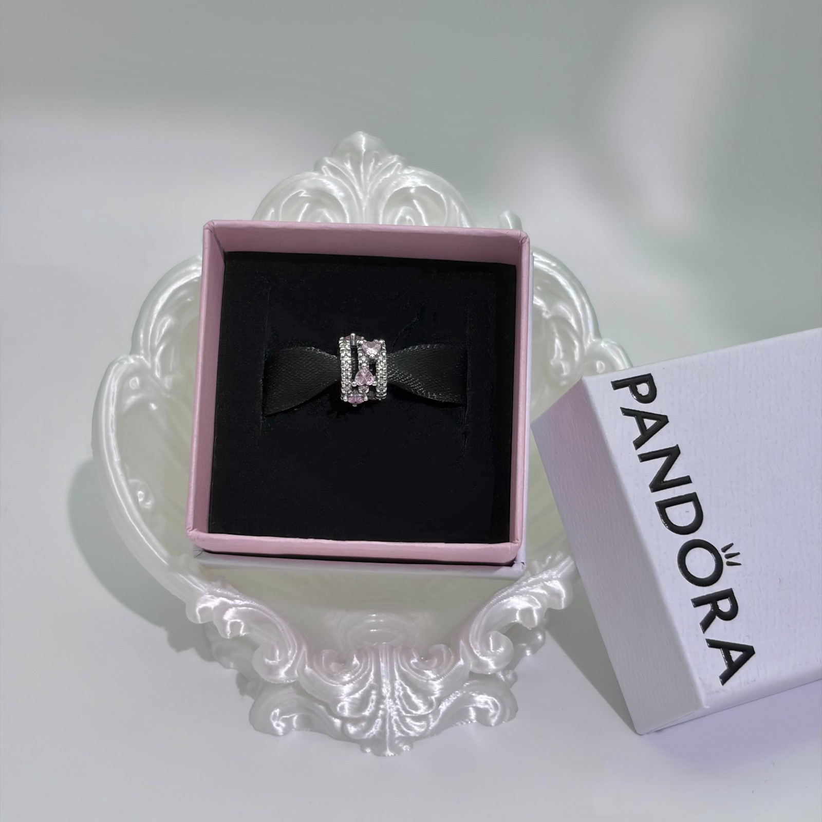 100% NEW #791161C01 PANDORA Sparkling Triple Halo Hearts Charm WITH BOX