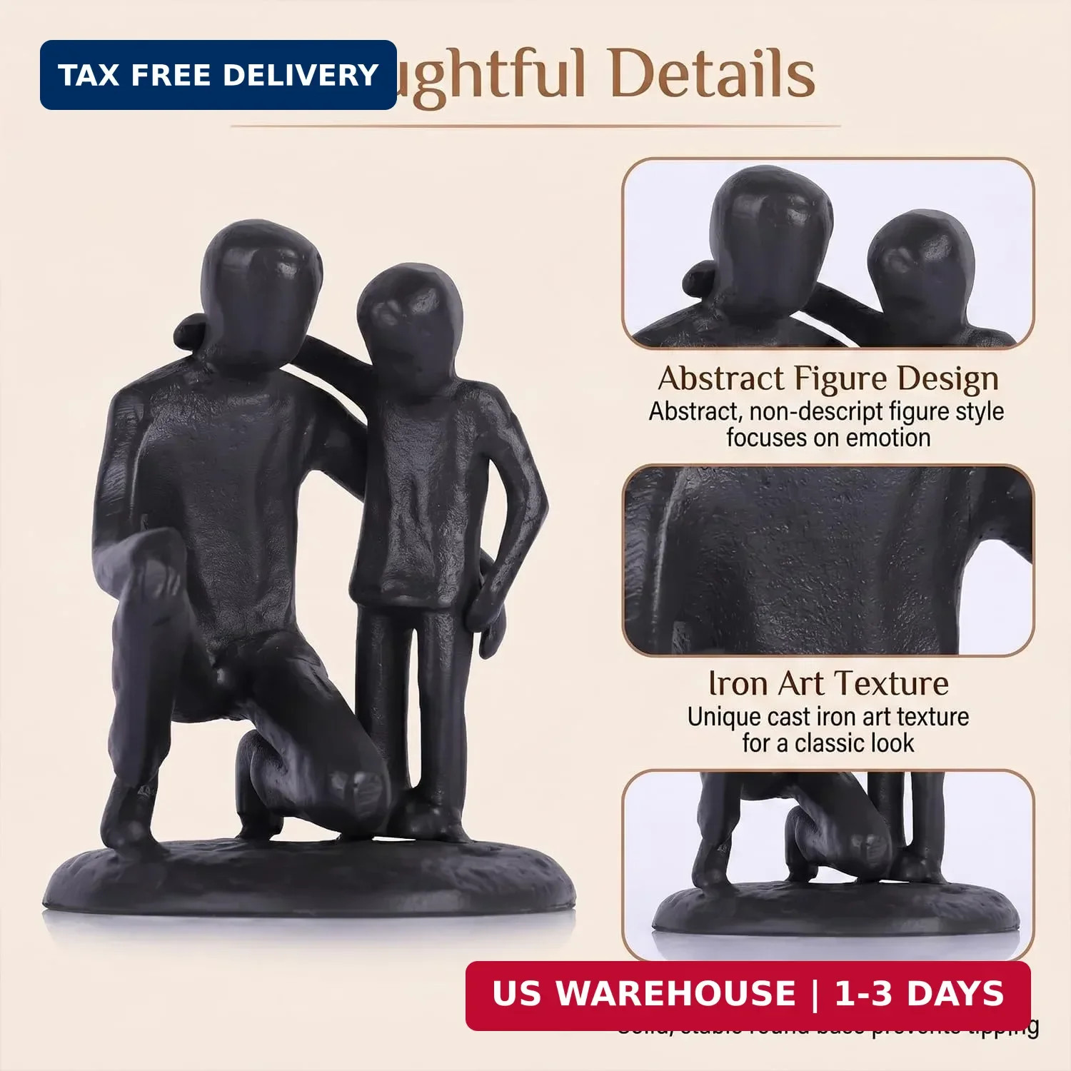 Iron Father and Son Sculpture,Sentimental Gift for Dad,Meaningful Birthday Gifts