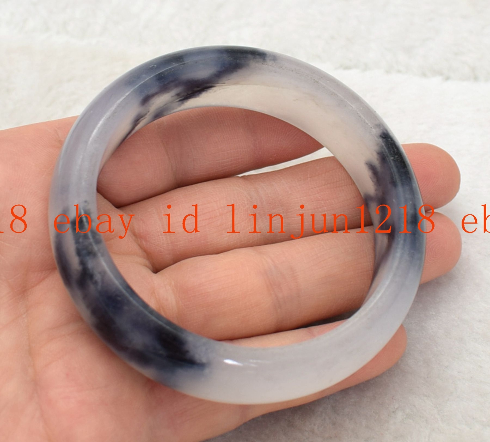 Natural White Black Jade Gemstone Bangle Bracelet 56-62mm Jewelry