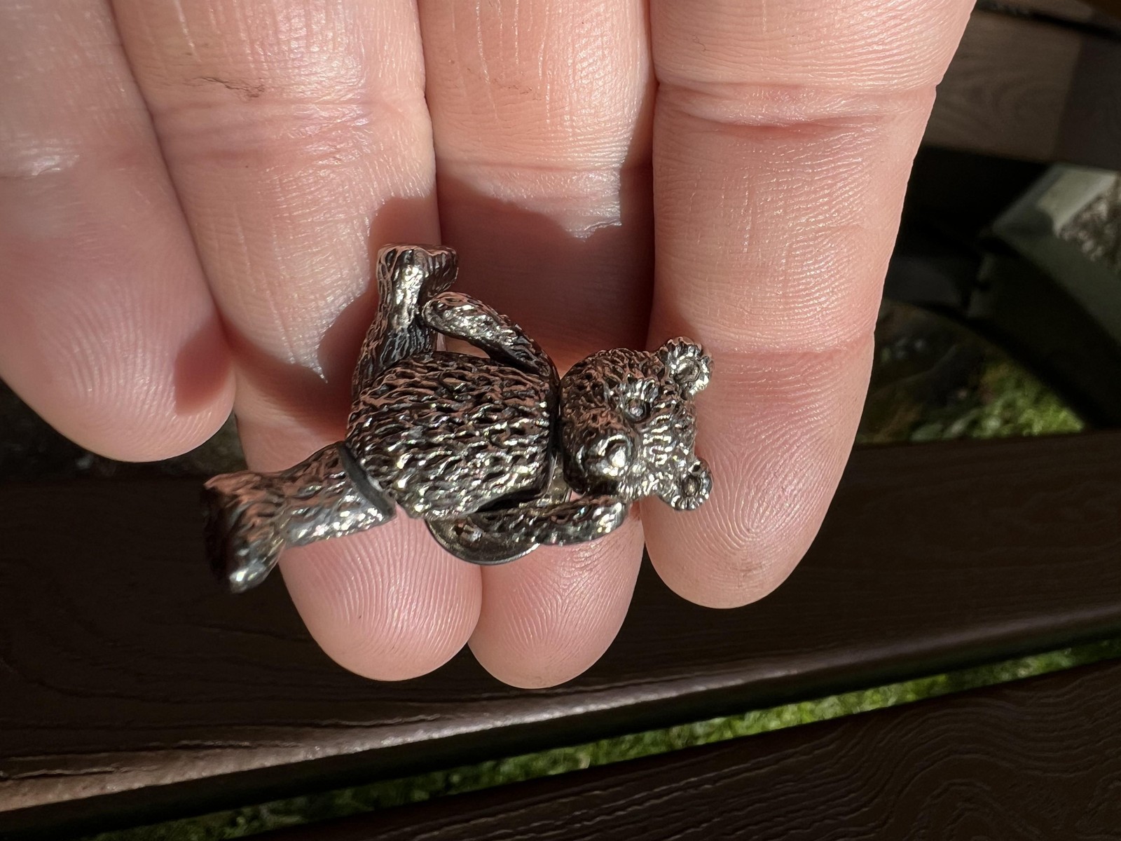 Silver Teddy Bear Lapel Pin Brooch 3D Metal Toy Animal Articulated Posable
