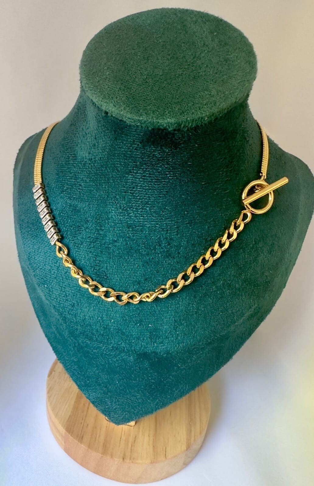 Women 18K Gold Plated Stainless Steel Buckle Cuban link chain mixed Snake Chain