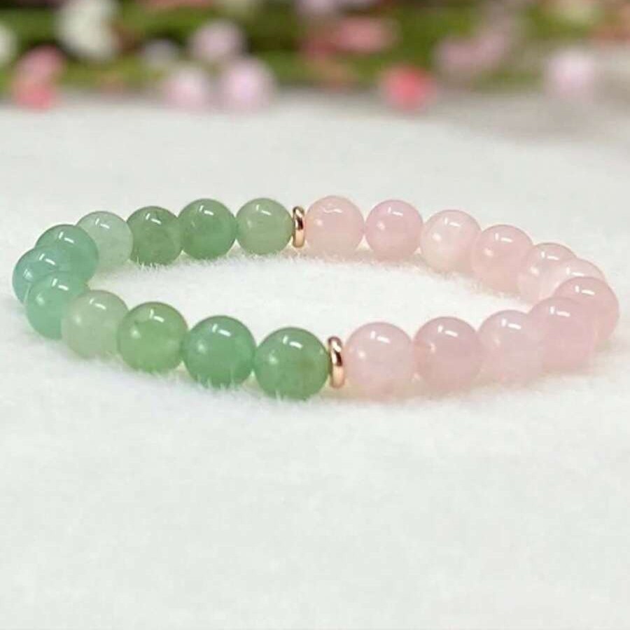 Rose Quartz Jade Bead Bracelet Natural Crystal Love Luck Jewelry Gift for Women