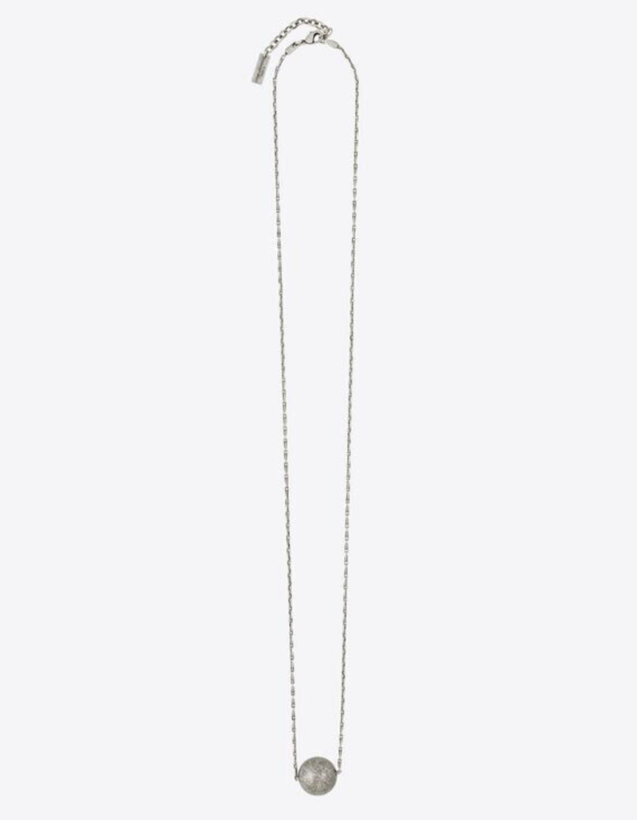 NIB Saint Laurent YSL Spherical Ball Pendant Silver Brass Chain Necklace $695