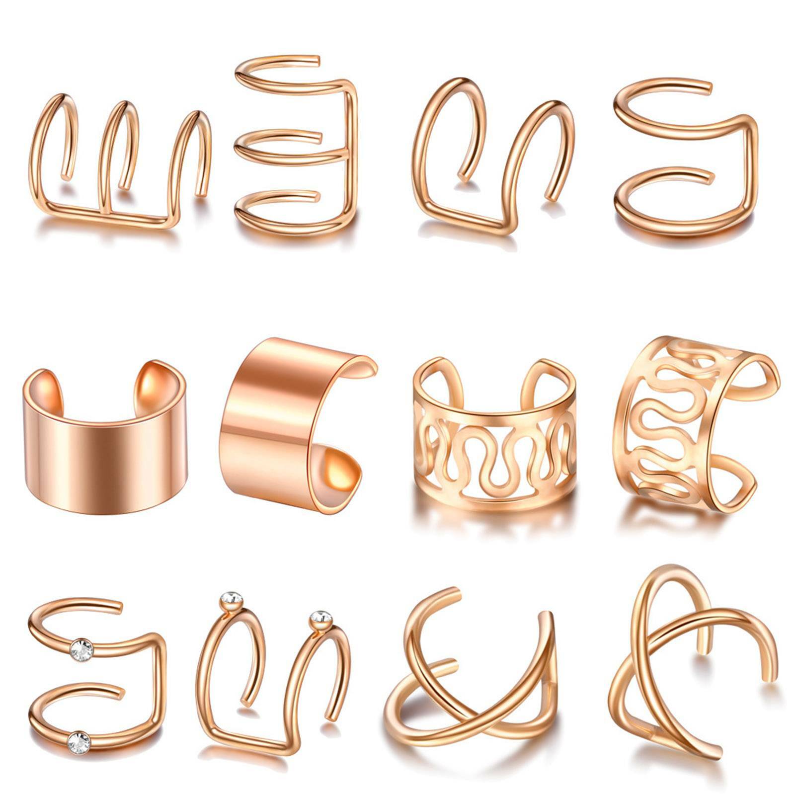 12PCS Ear Clip Cuff Wrap Fake Earring Stud Hoop Non Piercing Cartilage Helix Set