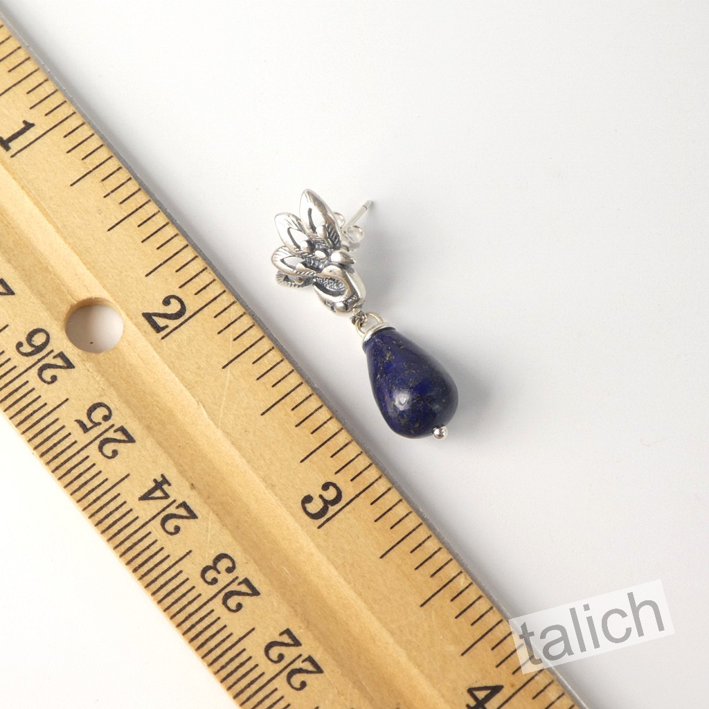 925 Sterling Silver Small Peacock Bird Earrings with Blue Lapis Bead Drop Unique