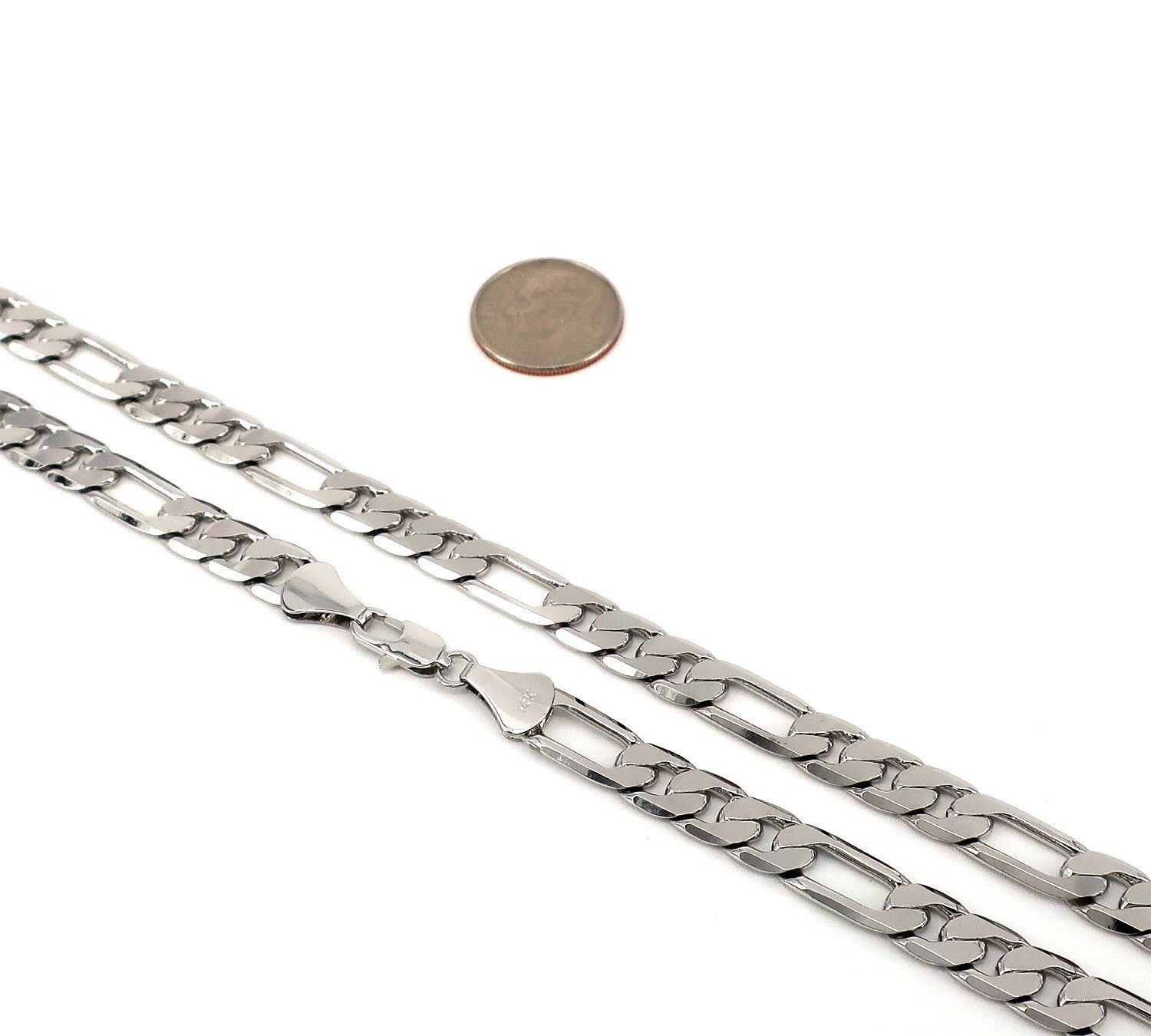 12 Piece 7mm Italian Figaro link Chain Necklace 14k White Gold Plated Wholesale