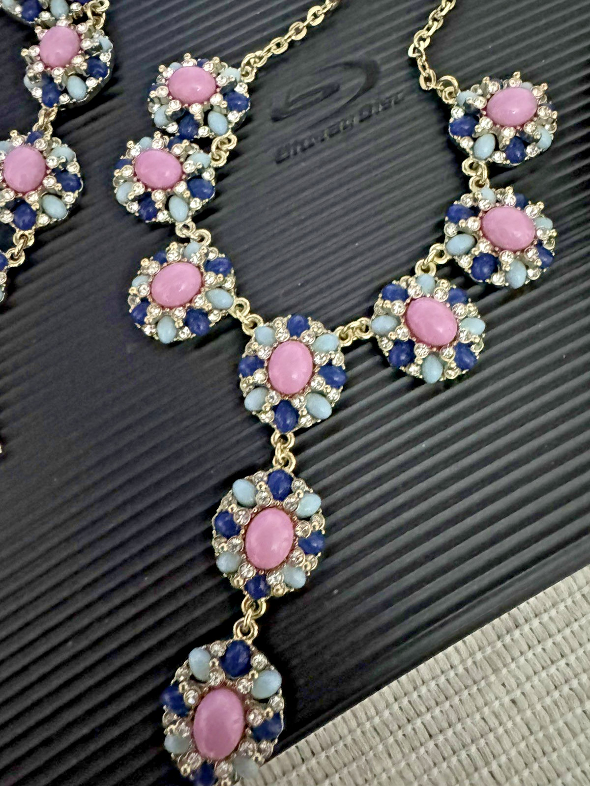 TALBOTS NWT Gold Tone Blue/Pink/Cubic Jewelry Set