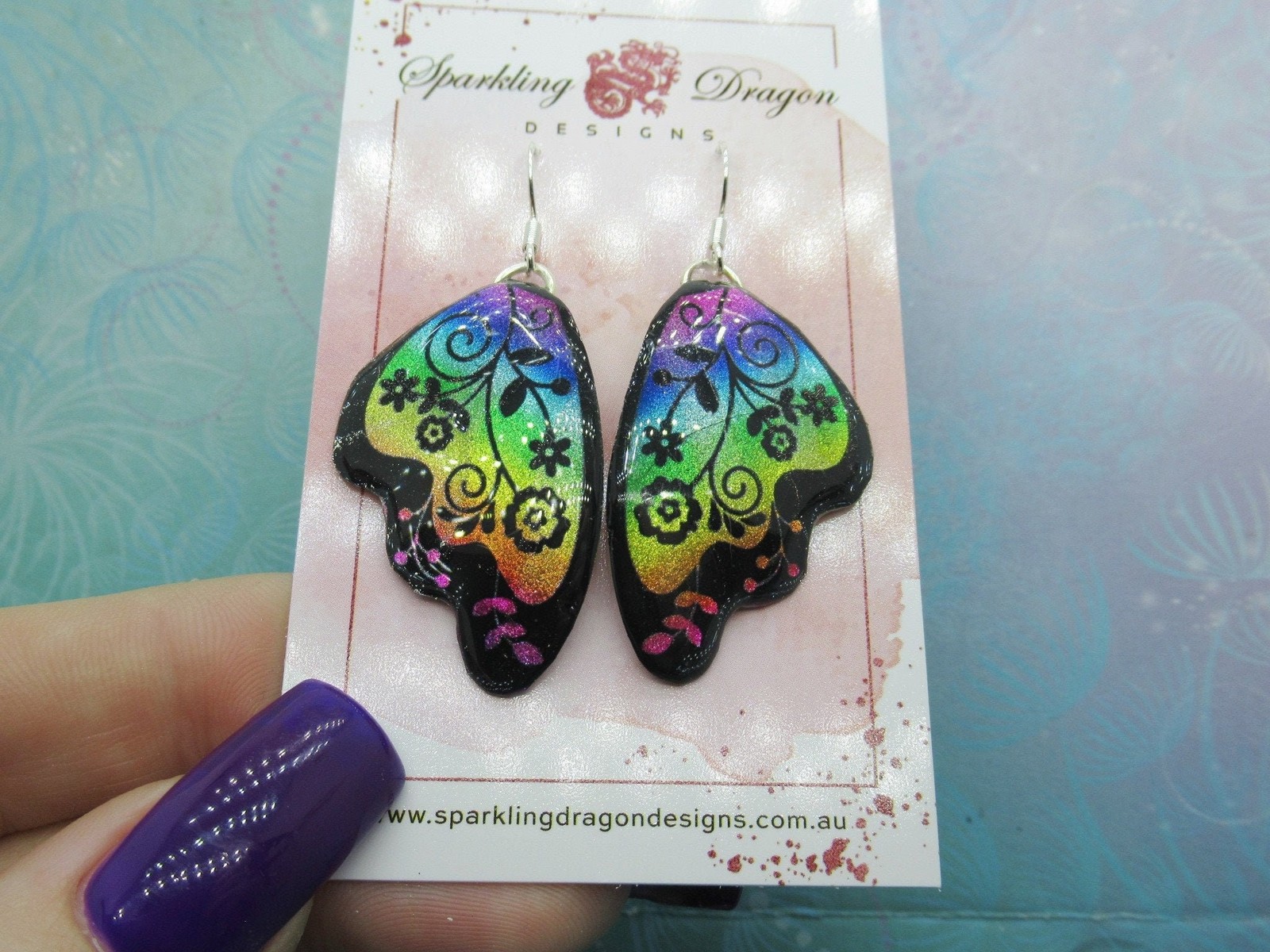 Butterfly Earrings Rainbow Colours with Flowers – Fairy Jewellery, Gift for her