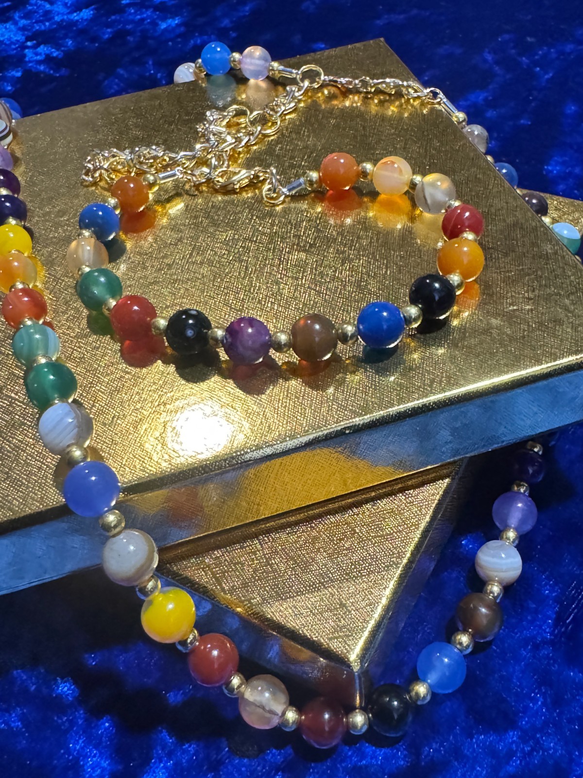 Multi-Colored Agate Natural Gemstone Beaded Necklaces & Bracelets 19.5″ 17.5″ +