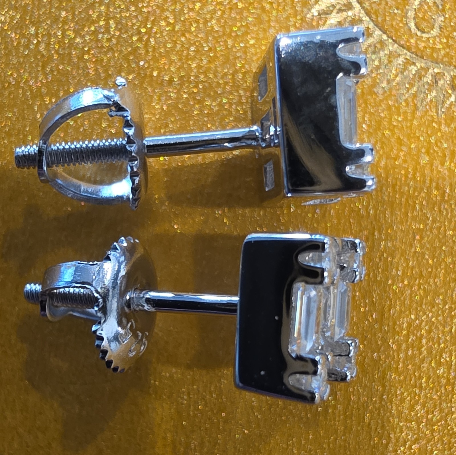 925 Silver Moissanite Baguette Stud Earrings 2x4mm Cushion Screw Back GRA Cert