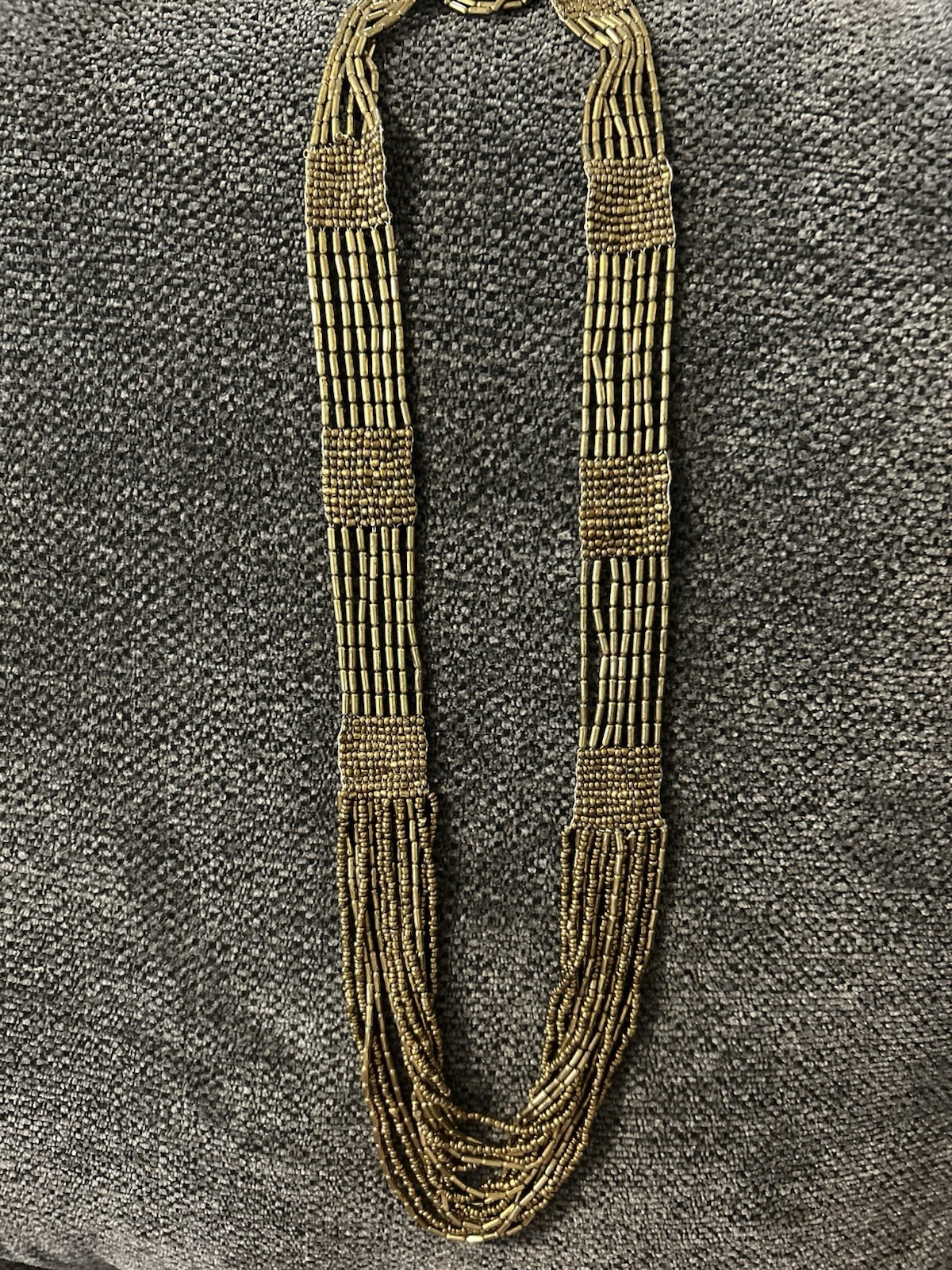 Gold Tone Multi-Strand Beaded Statement Bib Necklace Ball/Bead Chain