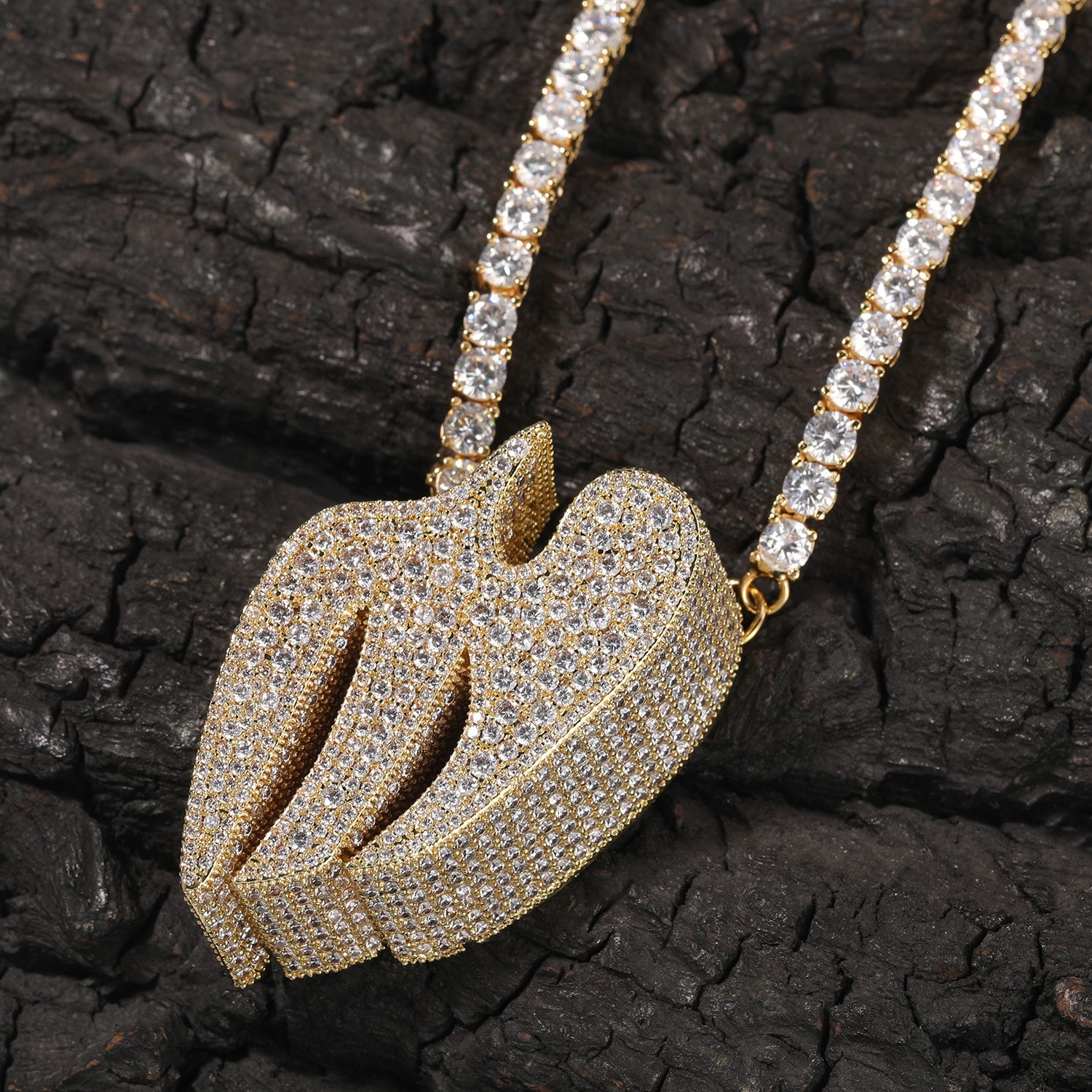 Hip Hop Jewelry Swallow Pendant Tennis Chain Necklace Gold Filled Cz Accessories
