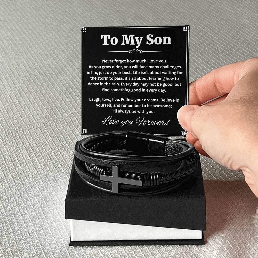 To My Son Bracelet Cross from Mom Dad Love Religious Jewelry Birthday Graduation