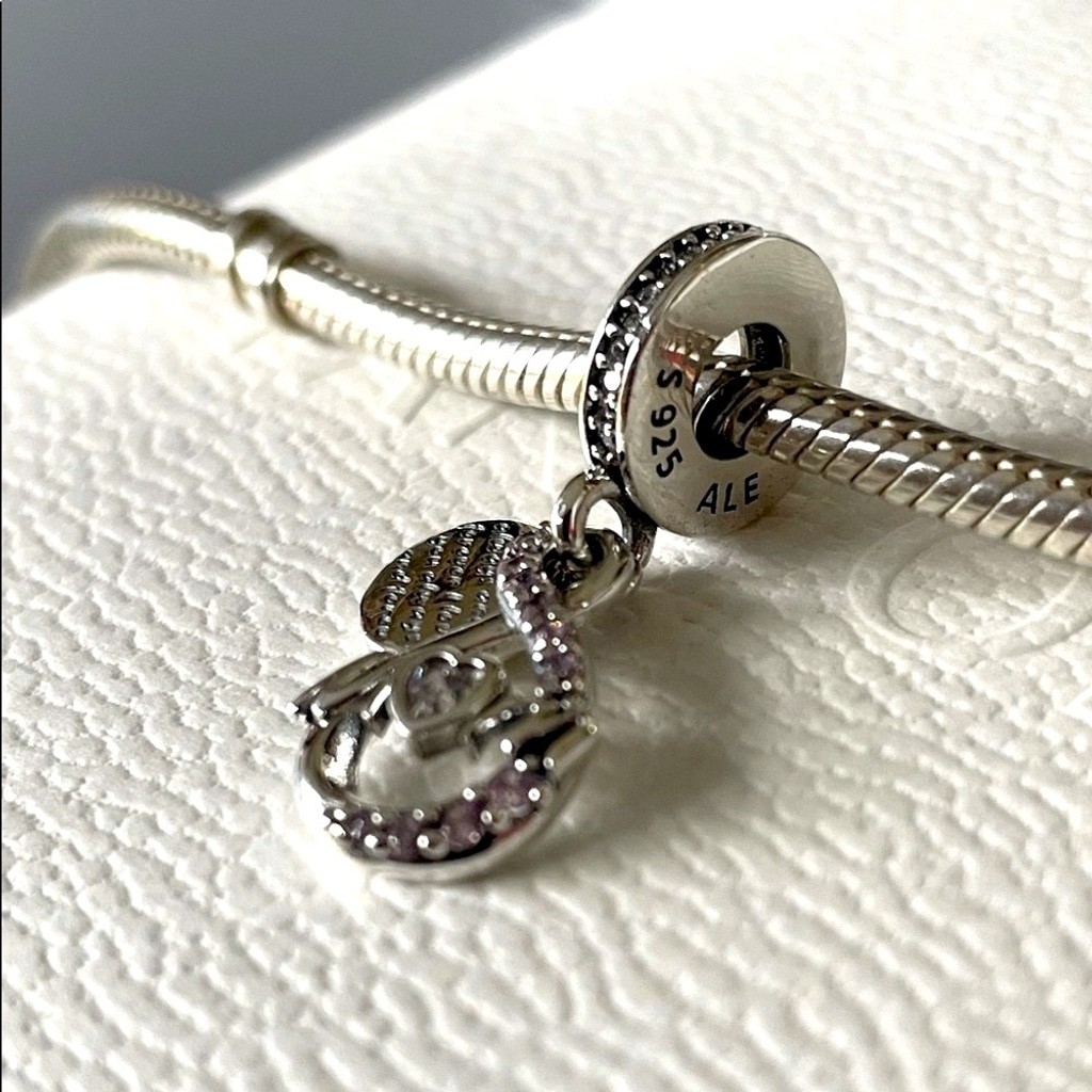 Pandora MOM Whit Pink CZ Dangle Charm Charm