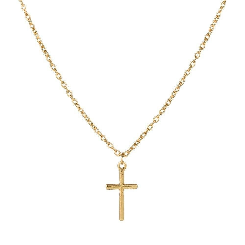1Pcs Classic Gold Cross Pendant, Elegant Unisex Alloy Choker Chain