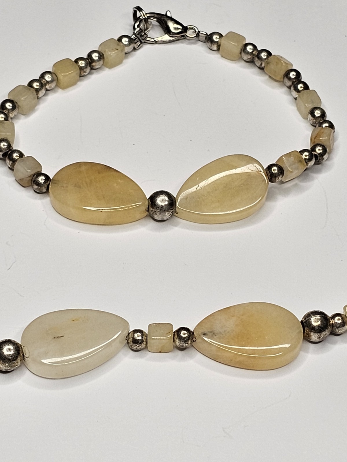 Yellow Adventurine Stone Necklace & Bracelet Set 16″/7″ Teardrops & Squares 30 g