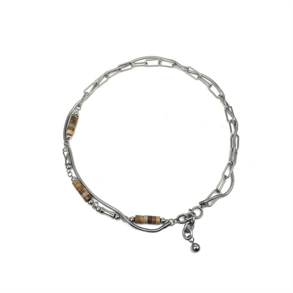 Silver Titanium Steel Alloy Mixed Link Necklac Paperclip Chain Unisex Choker