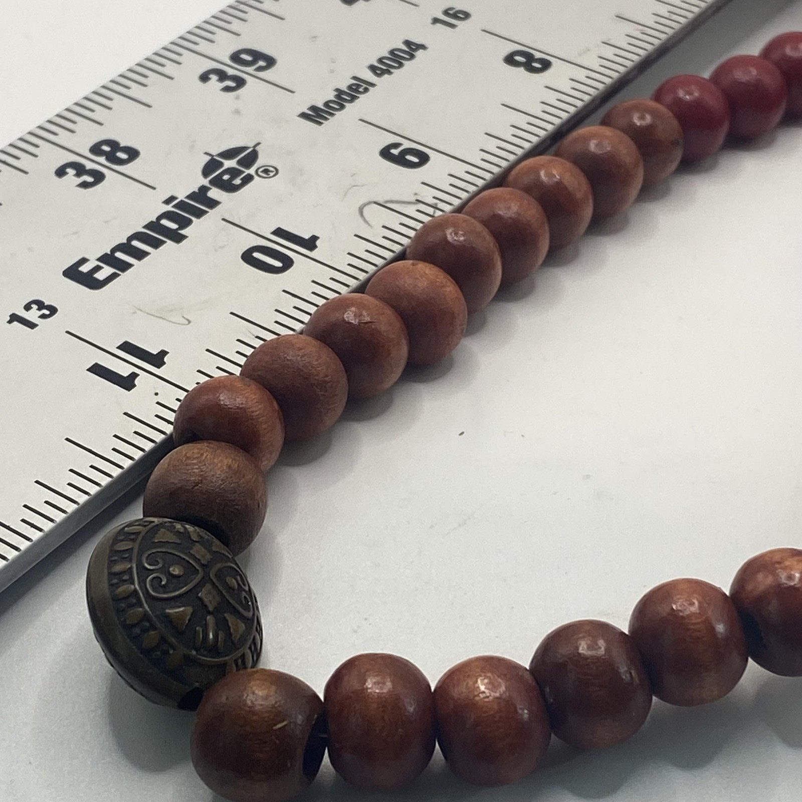 Brown Red Wood Beaded Necklace Brass Oval Center 24 In Boho Womens Jewelry