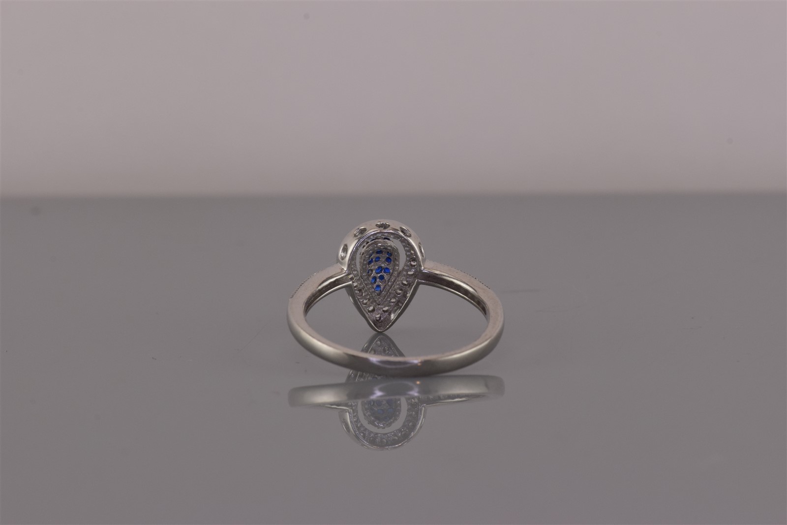 Sterling Silver Blue Spinel & Cubic Zirconia Teardrop Halo Band Ring 925 Sz: 7