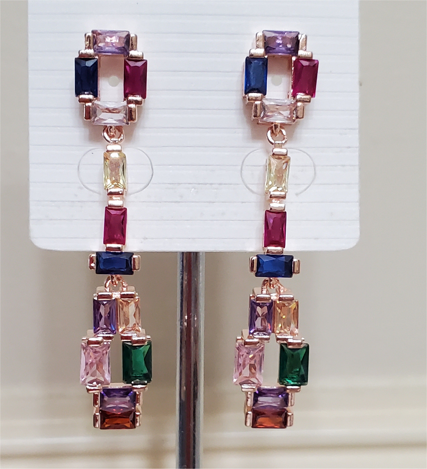 Rose Gold Red Purple Green Blue Pink Long Dangle Drop Earrings Stud Post 2in NEW