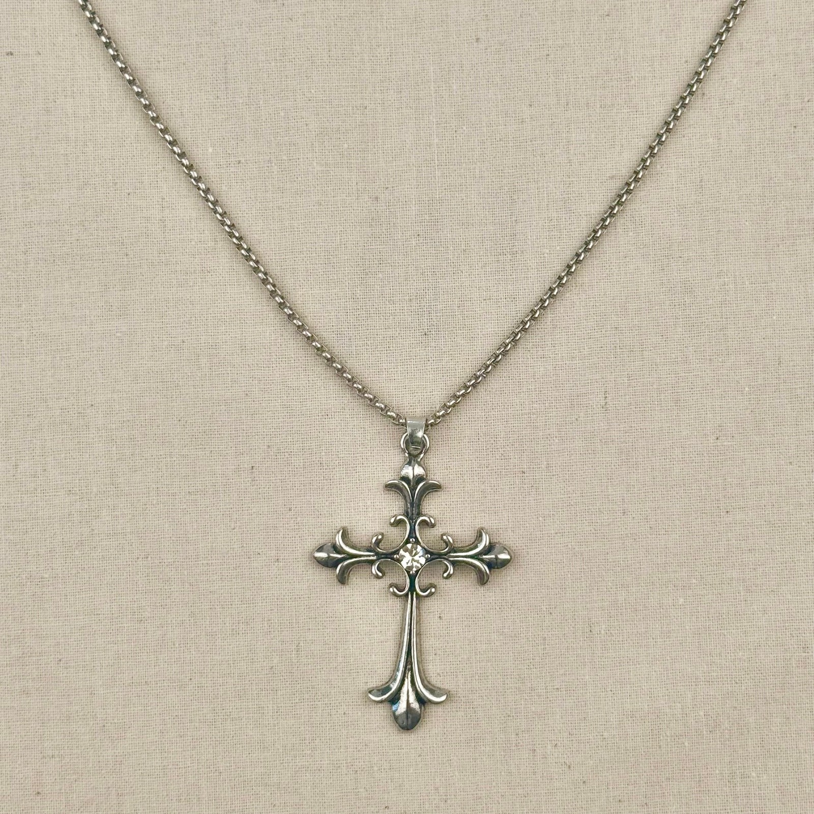 Silver Gothic Cross Pendant Necklace Unisex Stainless Steel Jewelry New