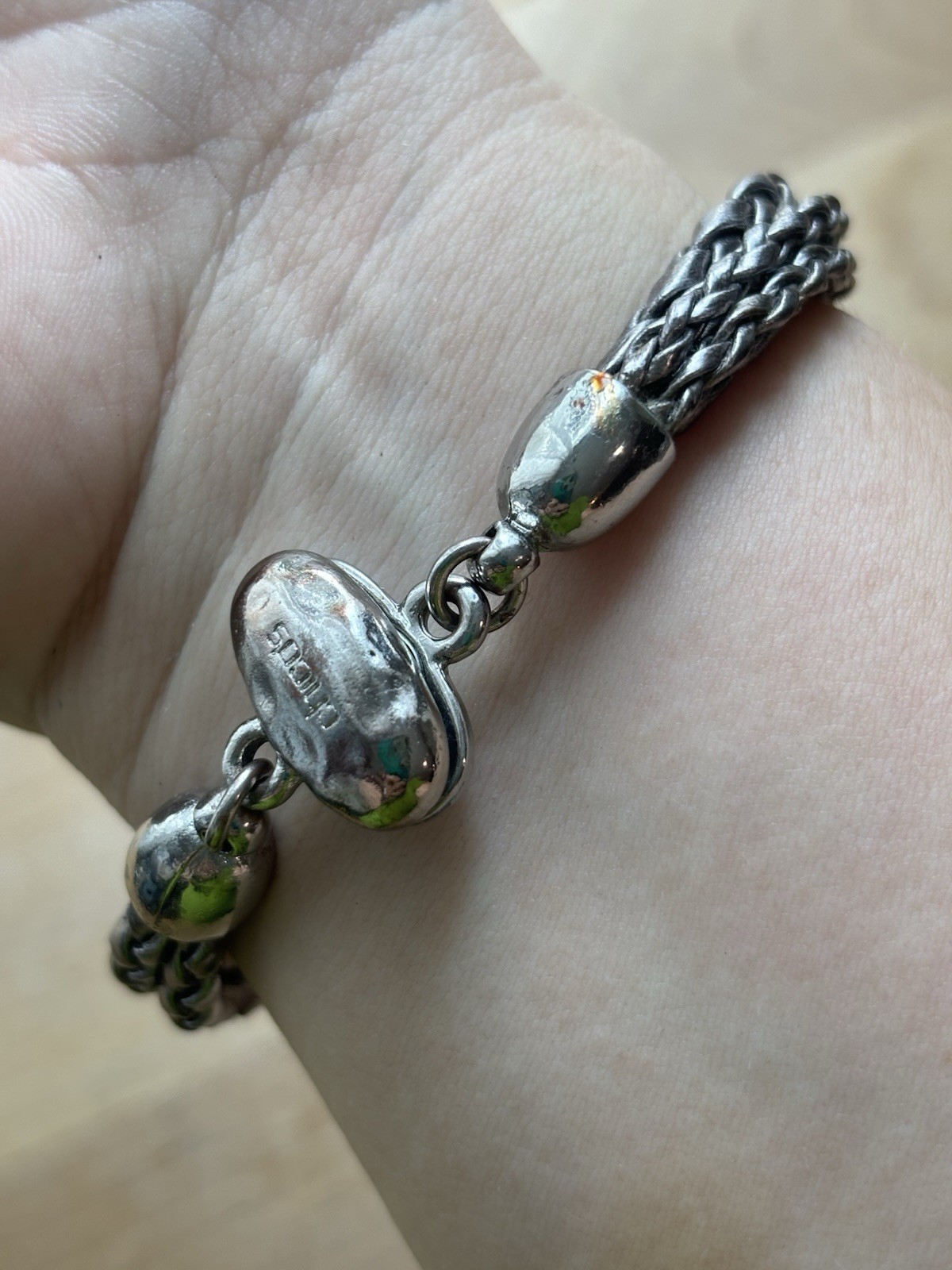 CHICO’S Braided Charm Bracelet Mixed Metal Bead Charms Magnetic Clasp 8 in