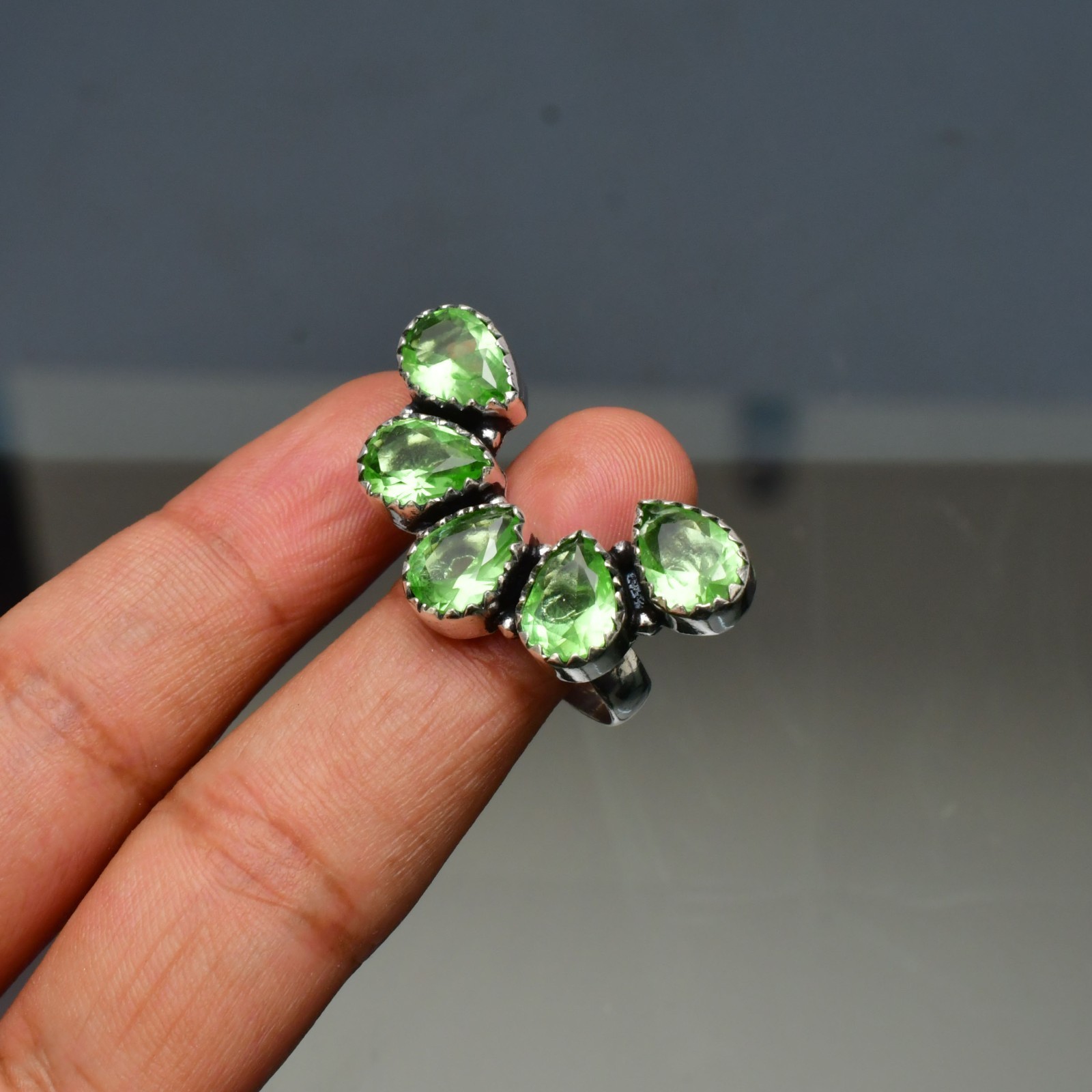 Green Amethyst (Lab-Created)Gemstone 925 sterling silver Handmade Ring- All Size