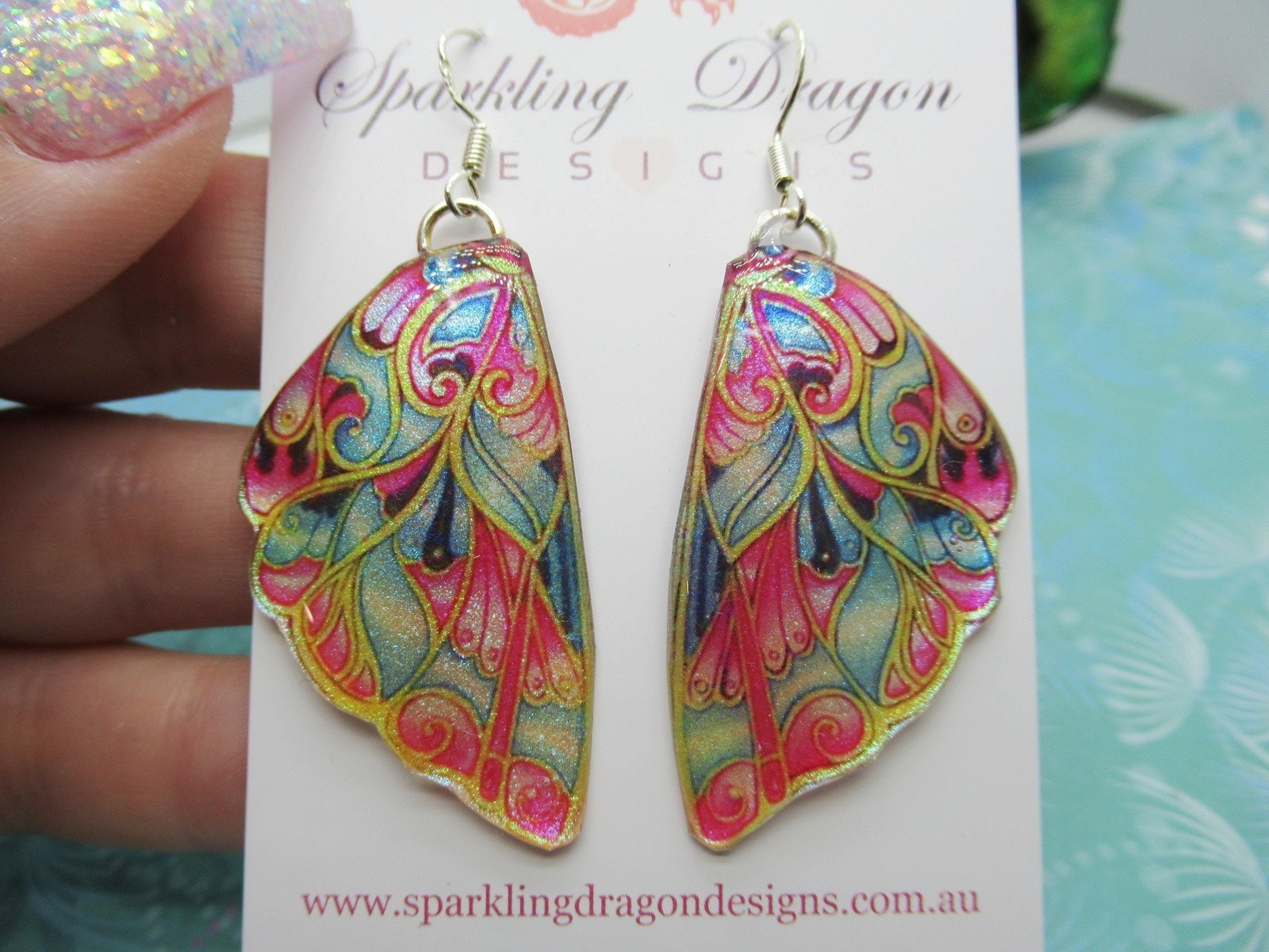 Butterfly Wing Earrings Stained Glass- Fairy Jewellery, Fun Gift for her Fairy