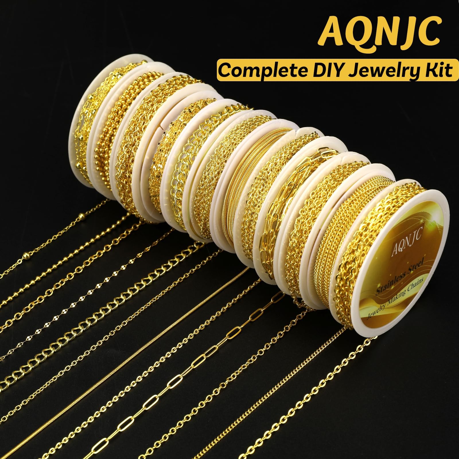 Gold Chain for Jewelry Making, 98 Feet 12 Rolls Jewelry Chains with Gold Charms