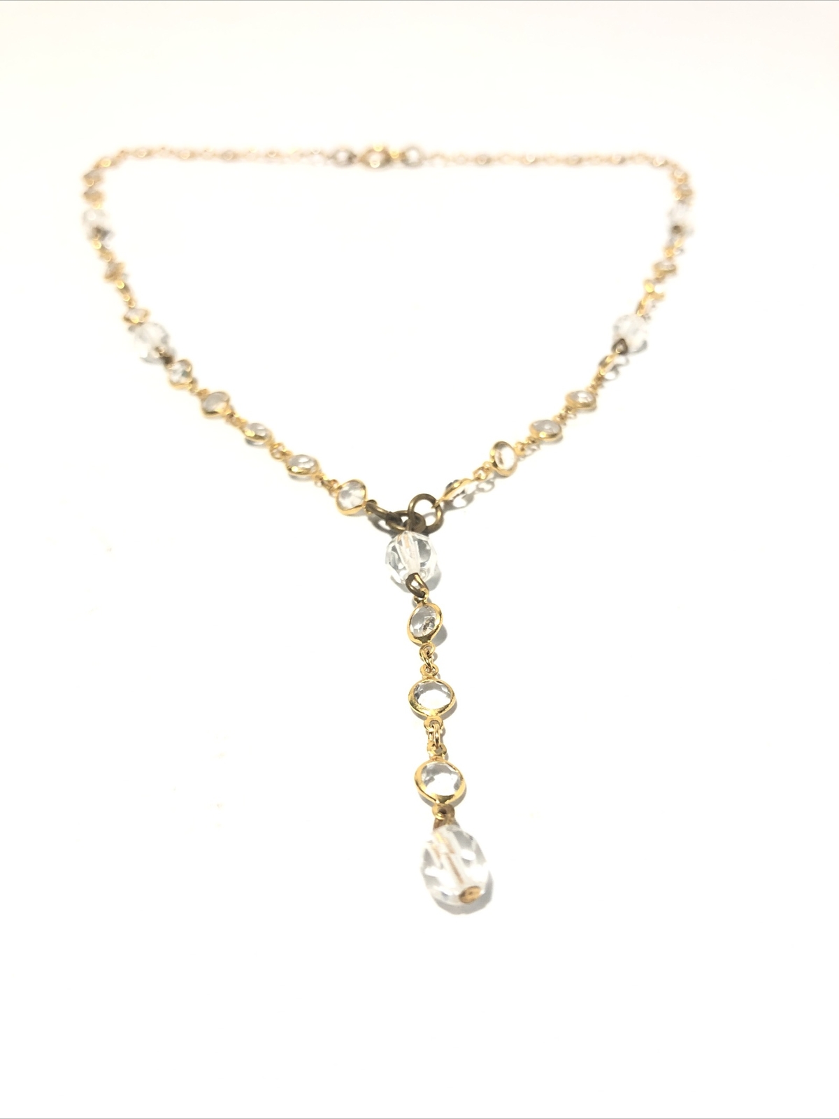 Women’s 16” Gold Tone Y-Drop Pendant Necklace W/ Acrylic Crystal Gems-Fashion.