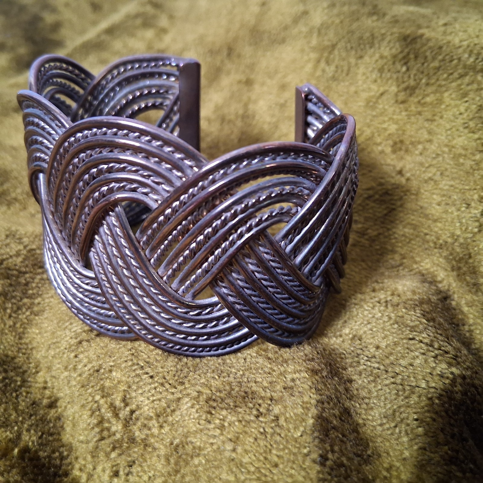 Braided Metal Cuff Bracelet Slip On Chunky Metal Jewelry Coil Boho 2″ Wide