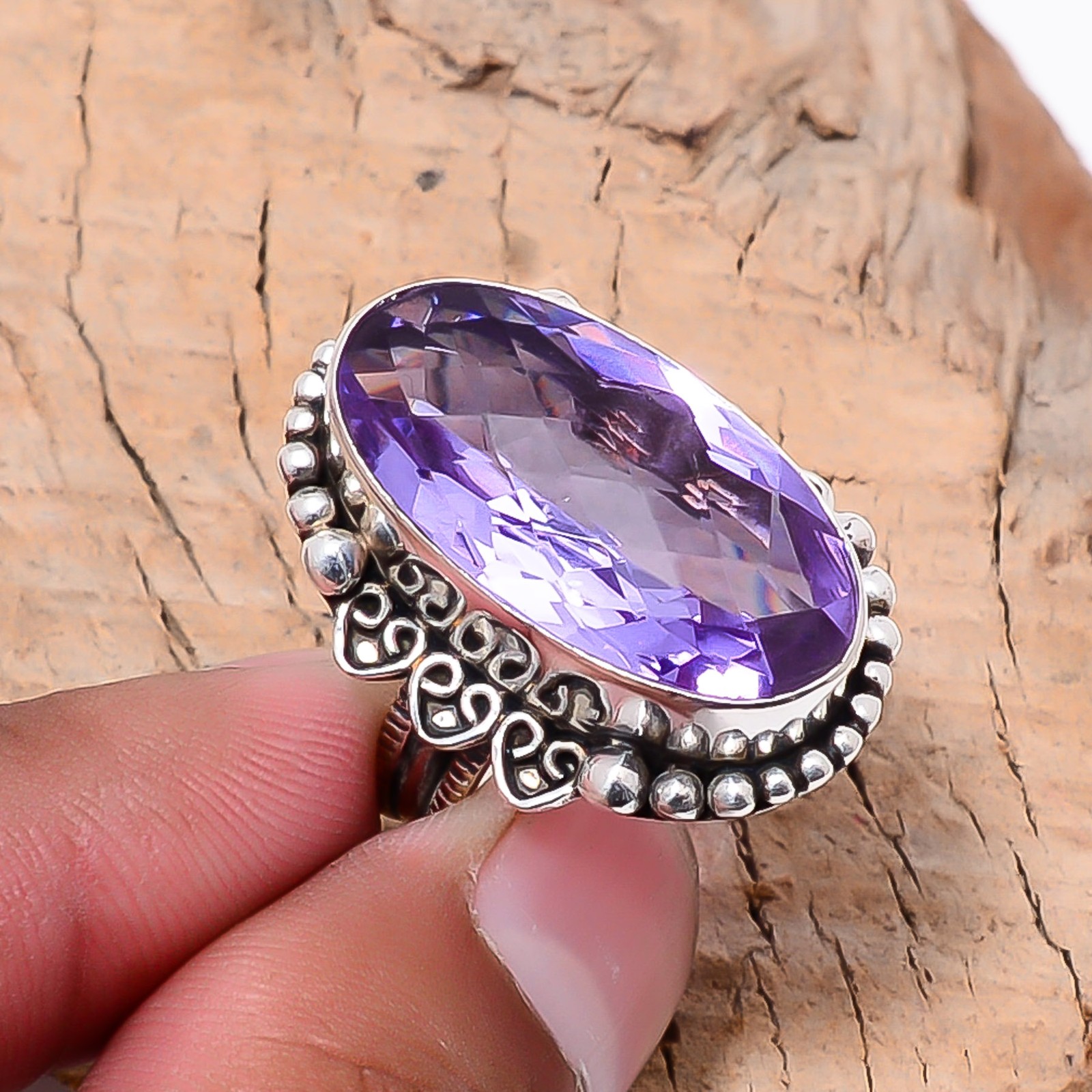 Colour Changing Alexandrite Sterling Silver Bold Oval Statement Ring S.7.5 R4739