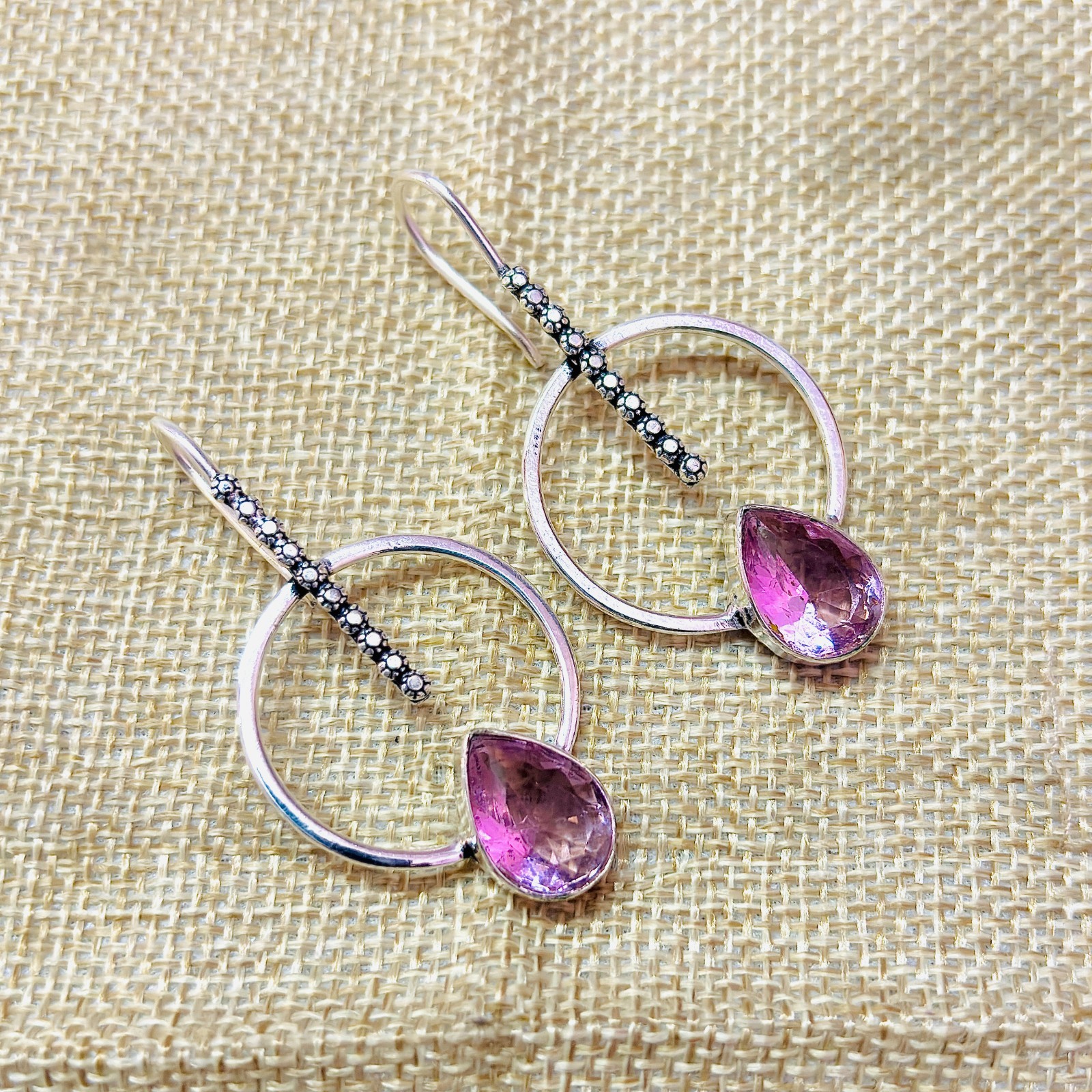 Pink Kunzite Gemstone 925 Sterling Silver Handmade Ethnic Jewelry Earrings 1.80″