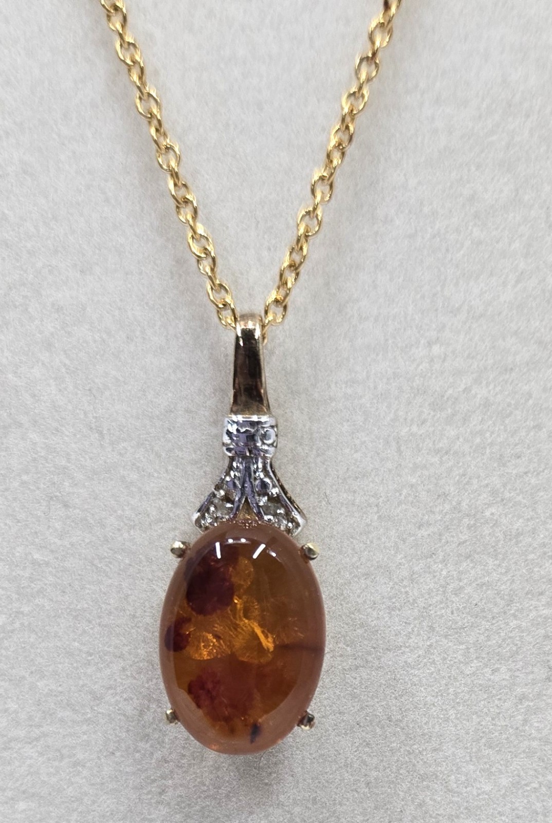AMBER Gold Plated Sterling 925 Pendant New Without Tags Necklace Chain