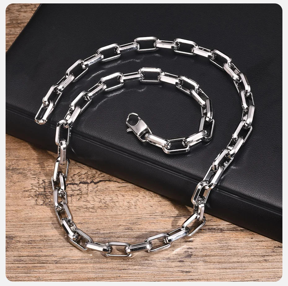 Stainless Steel Necklace Rectangular Link Chunky Heavy Chain Men Jewelry