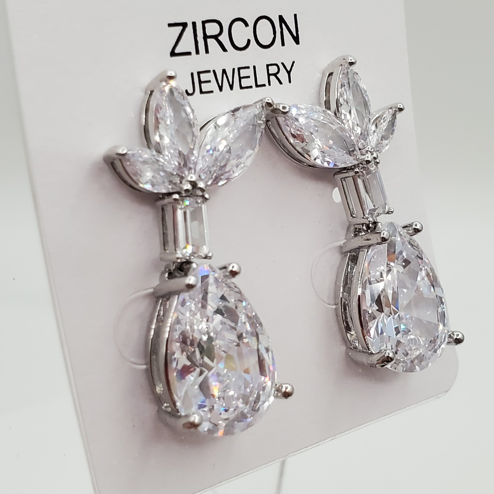 Zircon Jewelry Earrings 1in Silver Tone Brilliant Teardrop Marquise CZ Formal