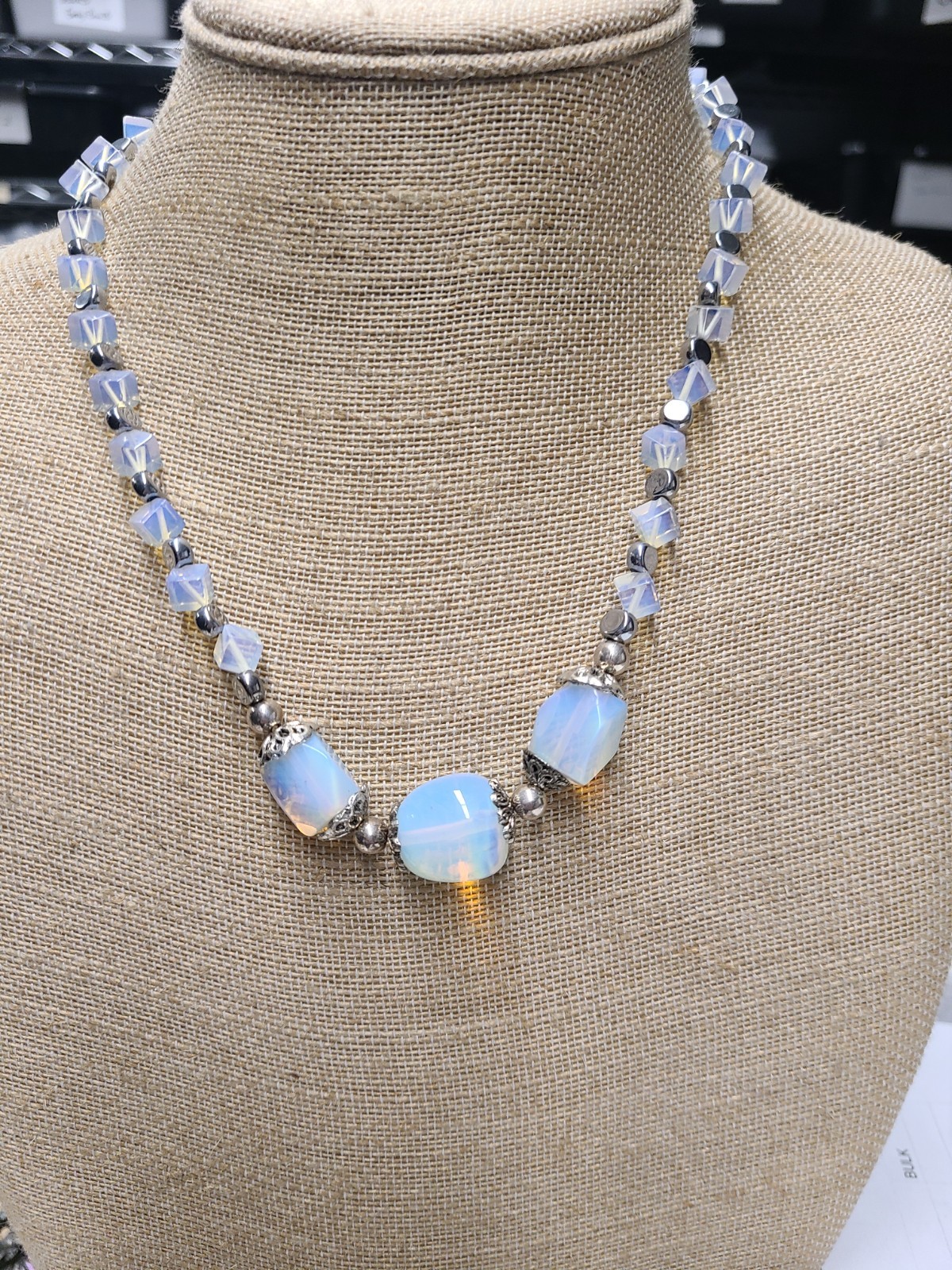 Opalite Beaded Necklace With Silver-Tone Spacers