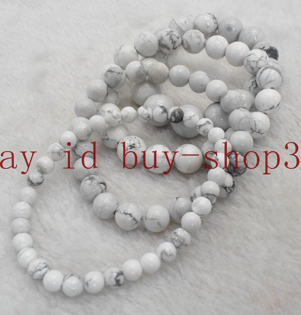 6/8/10/12mm White Turquoise Round Gemstone Beads Stretch Bracelet 7.5”
