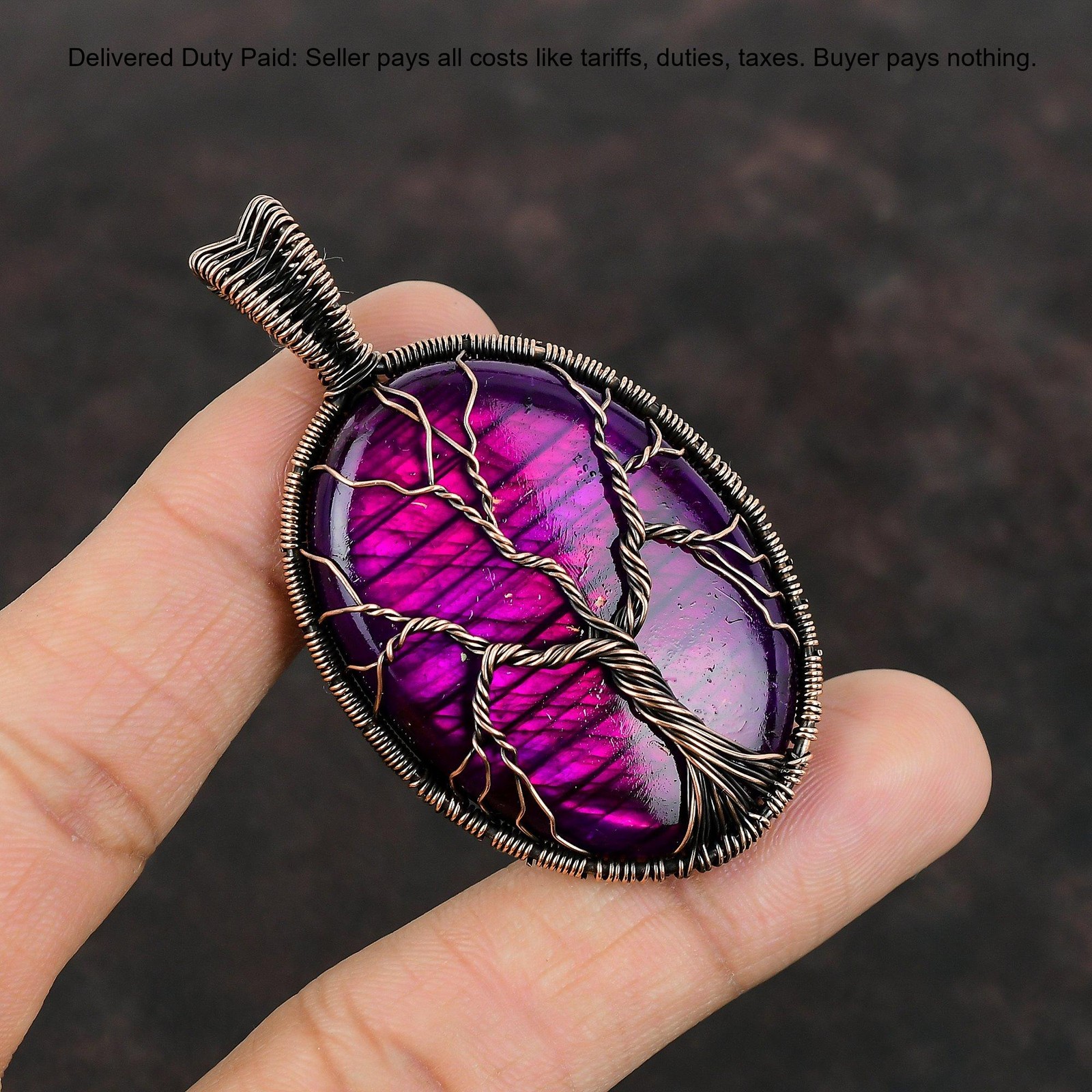 Copper Pink Fire Labradorite Stone Sister Birthday Tree Of Life Pendant Jewelry
