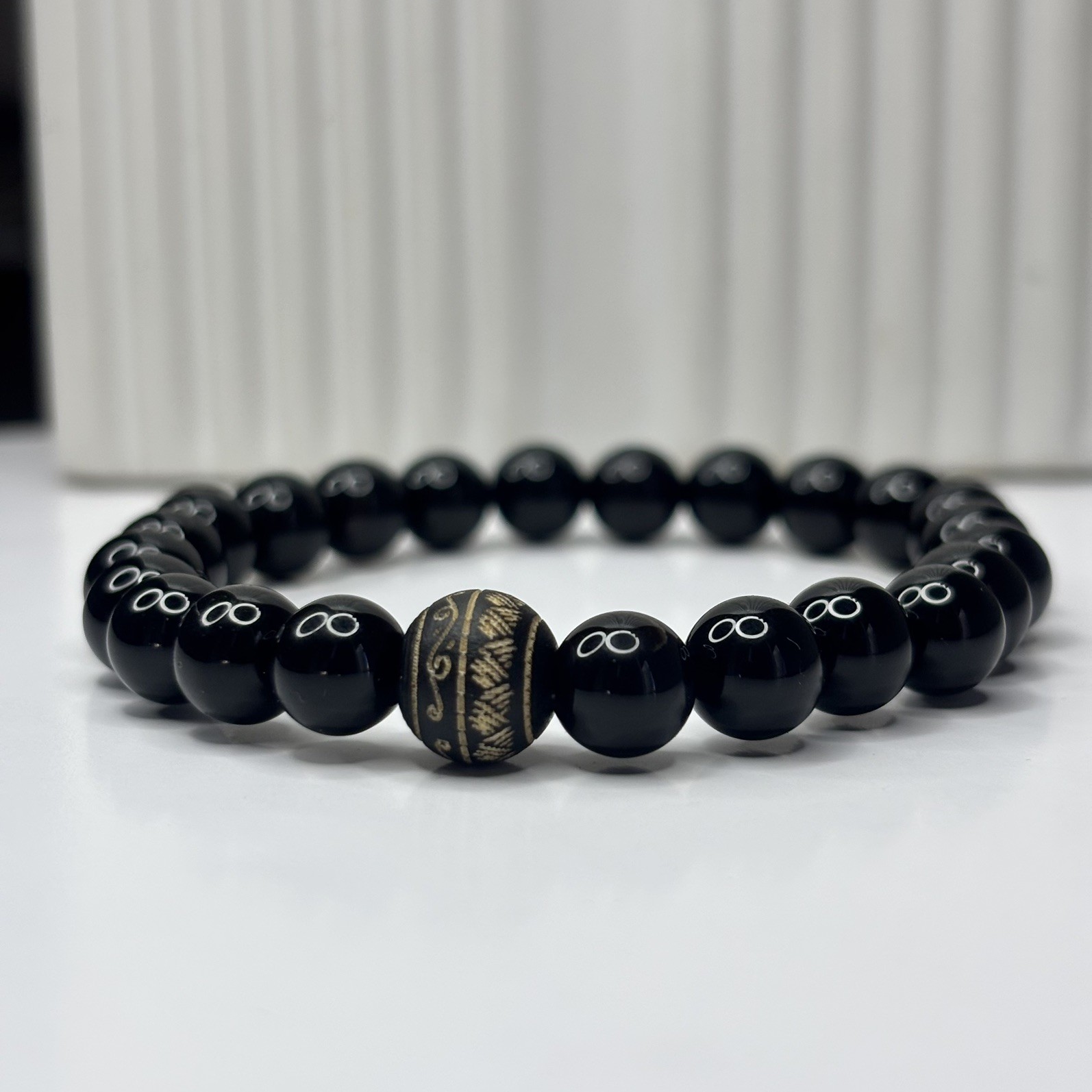 Handmade Natural Gemstone Bracelets Black Onyx Jade White Green Stone Jewel Gift