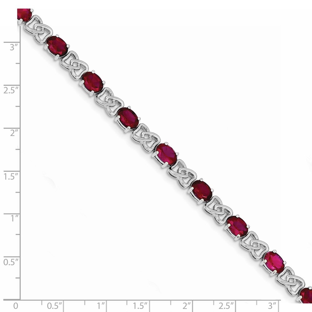 Sterling Silver Rhodium Plated 7 inch Red CZ Bracelet 12.0g Womens