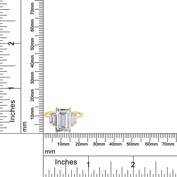 5 Stone Engagement Ring Emerald Cut Cubic Zirconia 14K Yellow Gold Plated Silver
