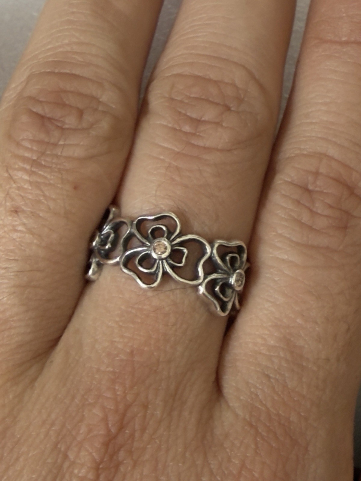 Genuine Pandora Sterling Silver 924 Posy Flower Pink Whit CZ Size 7